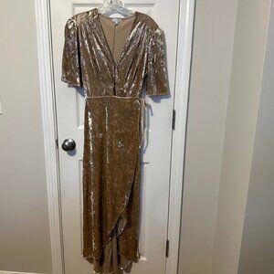 Gold Crushed Velvet Wrap Dress Small